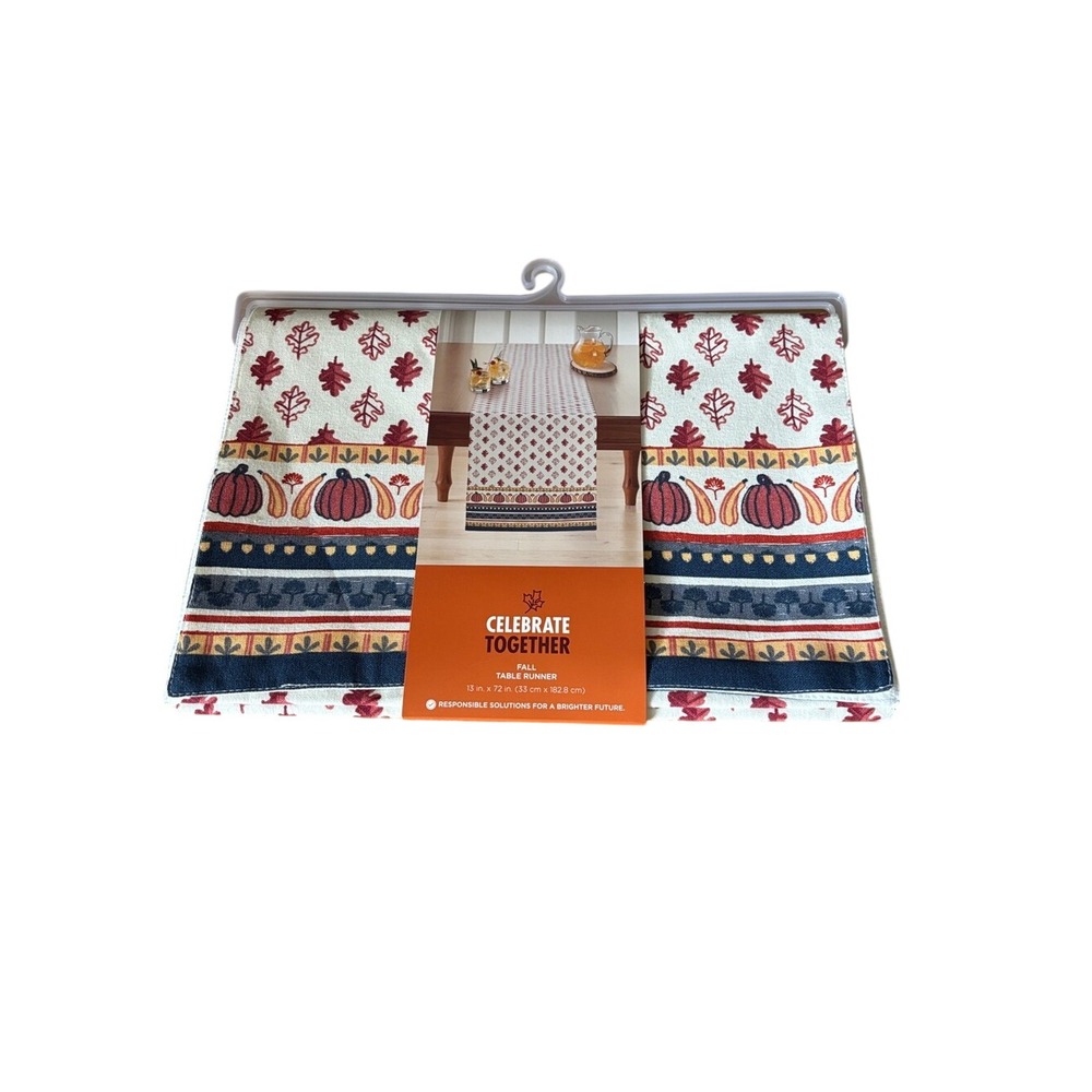 Celebrate Together Autumn Fall Pumpkin Table Runner 13in x 72in Party Decor NEW